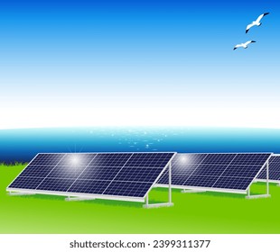 The solar panels under the blue sky