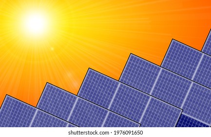 Solar panels under the sun, vector art illustration.