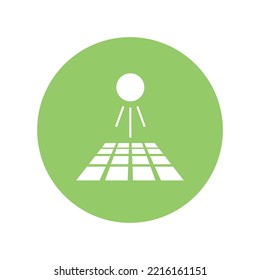 Sonnenkollektoren, Vektorsymbol-Logo-Linie, gefärbt EPS10. Illustration zu erneuerbaren Energien. Umwandlung von Sonnenlicht in Strom. Umweltzeichen. Einzeln auf Weiß für Web, App, dev