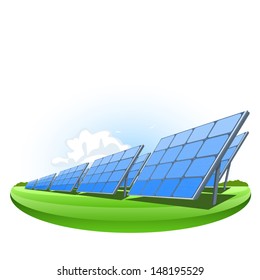Solar panels, vector illustration. Electricity production banner. Green energy concept. Environment concept