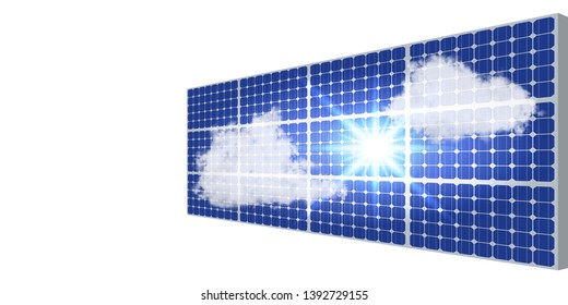 Solar panels in vector. Solar panels reflect the sun and clouds. Realistic solar panels for flyers, invitation, posters, brochure, banners, calendar.