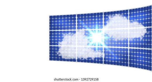 Solar panels in vector. Solar panels reflect the sun and clouds. Realistic solar panels for flyers, invitation, posters, brochure, banners, calendar.