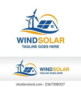 Solar Panels And Wind turbine logo, Renewable Energy logo Concept