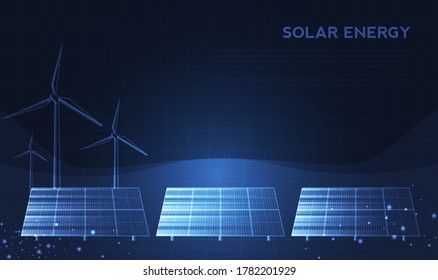 Paneles solares y turbinas eólicas o fuentes alternativas de energía. Suministro ecológico de energía sostenible. Diseño de ilustración vectorial.