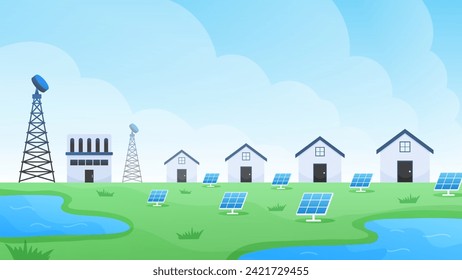 Solarpaneele und Windturbinen, die als erneuerbare Kraftwerke und Energiequellen für die Strom- und Stromversorgung installiert werden.Innovation, grüne Energiequelle. Alternative erneuerbare Energien. 