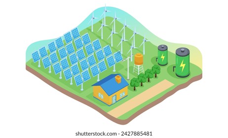 Solar panels and wind turbines installed as renewable station an energy sources for electricity and power supply.Innovation,Green Energy Source. Alternative Renewable Energy. 