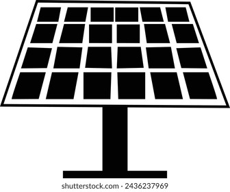 Icono del vector del panel solar, logotipo de la energía solar con el sol abstracto y el icono del poder del panel. Pictograma conceptual e infografía. glifo vector plano.
