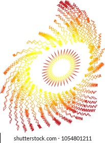 SOLAR PATTERN IN RED ORANGE AND YELLOW WITH STYLIZED ZIG ZAG RAYS