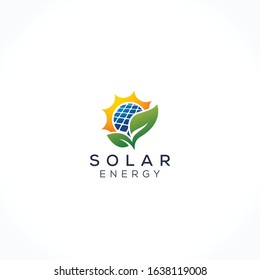 solar penal logo with eco friendly leaf