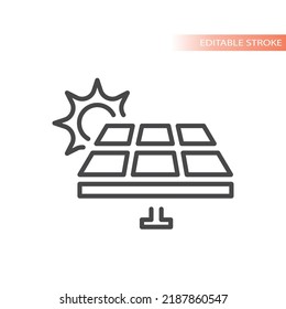 Solar photovoltaic panel line vector icon. Sun and cell photo-voltaic system outlined symbol.