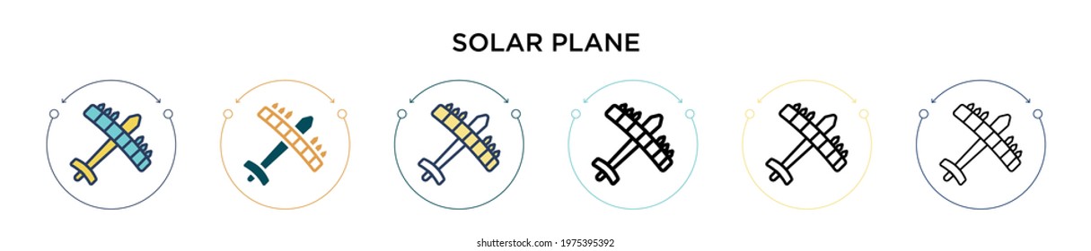 Solar plane icon in filled, thin line, outline and stroke style. Vector illustration of two colored and black solar plane vector icons designs can be used for mobile, ui, web