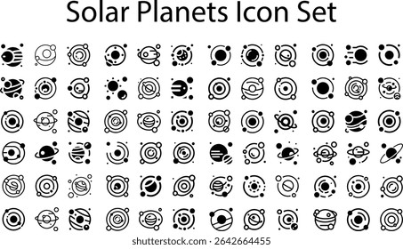solar Planets Icon Set.eps. collection, sketches, logo illustrations, web symbols, outline style pictograms package isolated on white background. Vector graphics. stock illustration