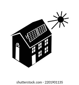 Solar plant energy house icon | Black Vector illustration |