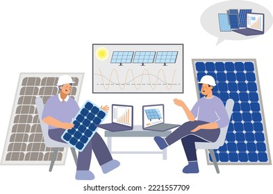 solar plant installation concept flat design illustration, solar energy, solar plants, solar plates, business analysis 