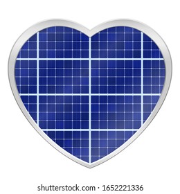 Solar plates collector in a heart shaped frame. Photovoltaic panels symbol - isolated vector illustration on white background.
