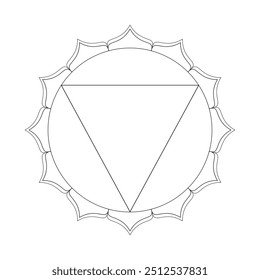 Das Solar Plexus Chakra, ein leistungsfähiges Energiezentrum im menschlichen Körper. Das nach unten gerichtete Dreieck innerhalb einer Lotusblume steht für Selbstvertrauen, persönliche Kraft und Verdauung.

