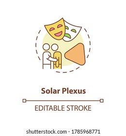 Solar Plexus concept icon. Self awareness center. Channel emotions. Chakra in body system. Human design idea thin line illustration. Vector isolated outline RGB color drawing. Editable stroke
