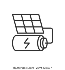 Solar power, Charging a battery with a solar panel, linear icon. Line with editable stroke