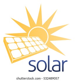 A solar power concept icon of solar panel photovoltaics cell with a sun