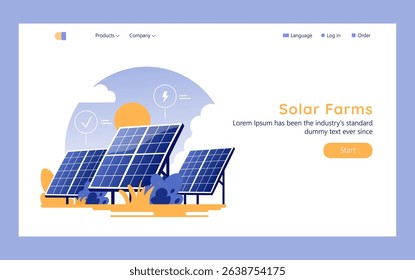 Solar Power concept. Represents innovative energy solutions through solar farms utilizing solar panels to capture sunlight for electricity generation. Highlights clean energy and technological