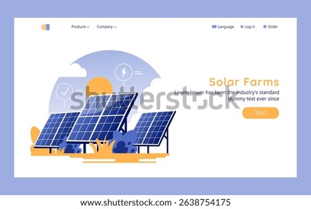 Solar Power concept. Represents innovative energy solutions through solar farms utilizing solar panels to capture sunlight for electricity generation. Highlights clean energy and technological
