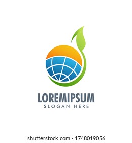 solar power energy abstract logo with green leaf