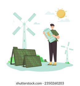 Solar power energy environmental friendly flat illustration