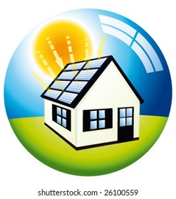 Solar power free energy home globe glass vector icon