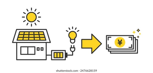 Solar power generation. Storage battery. Electricity sales image.