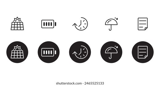 solar power high capacity time waterproof note icons vector illustration