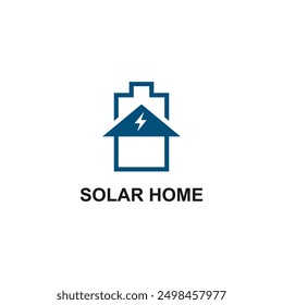Solar power home logo icon template. Solar panel on roof. Alternative energy company emblem. Renewable electricity business symbol. Vector illustration.