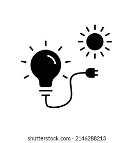 Solar power icon. light bulb with sun.  glyph icon style. silhouette. suitable for renewable energy symbol. simple design editable. Design template vector