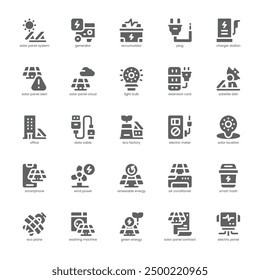Solar Power icon pack for your website, mobile, presentation, and logo design. Solar Power icon glyph design. Vector graphics illustration and editable stroke.