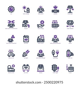 Solar Power icon pack for your website, mobile, presentation, and logo design. Solar Power icon dual tone design. Vector graphics illustration and editable stroke.