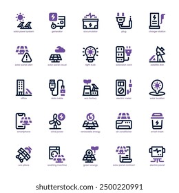 Solar Power icon pack for your website, mobile, presentation, and logo design. Solar Power icon dual tone design. Vector graphics illustration and editable stroke.