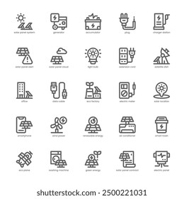 Solar Power icon pack for your website, mobile, presentation, and logo design. Solar Power icon outline design. Vector graphics illustration and editable stroke.