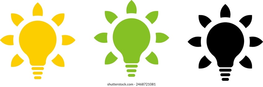 Solar power icon set. Renewable and sustainable energy concept.