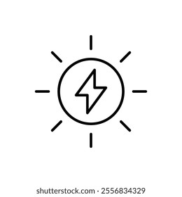 Solar power icon. Simple outline style. Energy, sun and lightning, electric, nature, innovation, sustainability, environment concept. Thin line symbol. Vector illustration isolated.