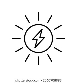 Solar power icon. Simple outline style. Energy, sun and lightning, electric, nature, innovation, sustainability, environment concept. Thin line symbol. Vector illustration isolated.