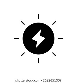 Solar power icon. Simple solid style. Energy, sun and lightning, electric, nature, innovation, sustainability, environment concept. Black silhouette, glyph symbol. Vector illustration isolated.