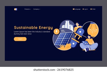 Solar Power illustration. The concept of sustainable energy is visualized through solar panels, energy-efficient devices, and modern living. It promotes eco-friendly innovations for a greener future