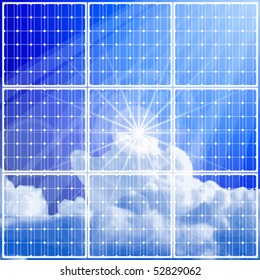 Solarkraftfeld und blauer Himmel