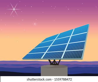 Solar Power Panel and the Star with Purple Sky