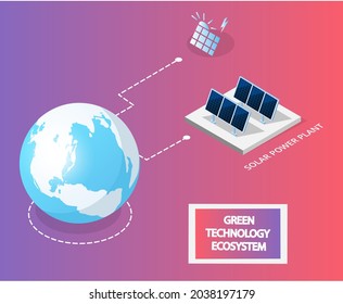 Solar power plant for clean environmentally friendly alternative energy. Solar panels for electricity producing, renewable net energy. Power production using green technology, industrial development