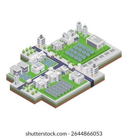 Solar power plant isometric on white background