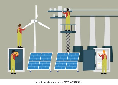 Solar power plant maintenance 2d vector illustration concept for banner, website, illustration, landing page, flyer, etc.