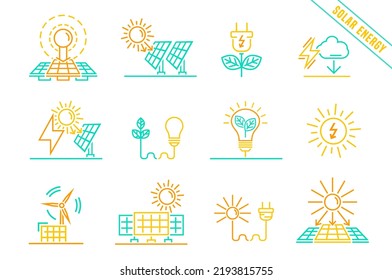 Solar power plant. Renewable green power icon, sign. Alternative energy source. Innovation, future technology, ecology set. Vector illustration in outline style isolated on a white background