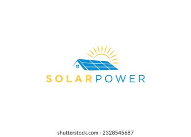 Solar power plant roof house logo design sunshine element solar panel