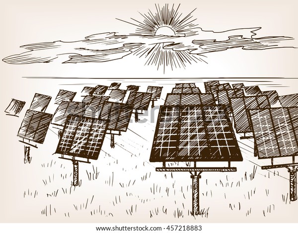 Solar Power Plant Sketch Style Vector Stock Vector (Royalty Free) 457218883