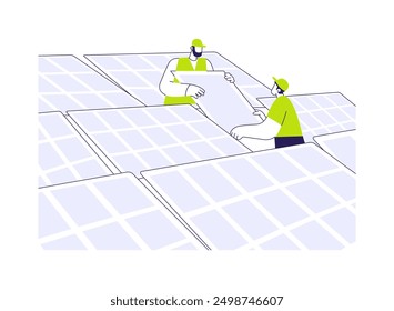 Solar power plants abstract concept vector illustration. Group of engineers working at photovoltaic power station, solar farm, sustainable technology, renewable energy abstract metaphor.